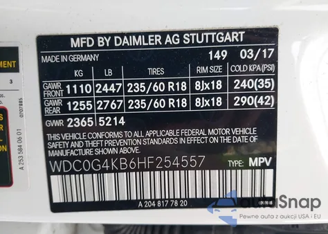 2017 Mercedes-Benz Glc 300 4Matic from USA, damaged, VIN WDC0G4KB6HF254557